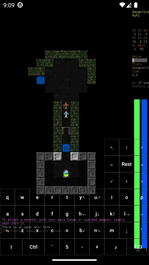 Κάτοψη μπουντρουμιού σε πλέγμα από το Dungeon Crawl Stone Soup