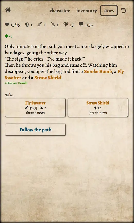 Οθόνη με επιλογές κειμένου στο Path of Adventure